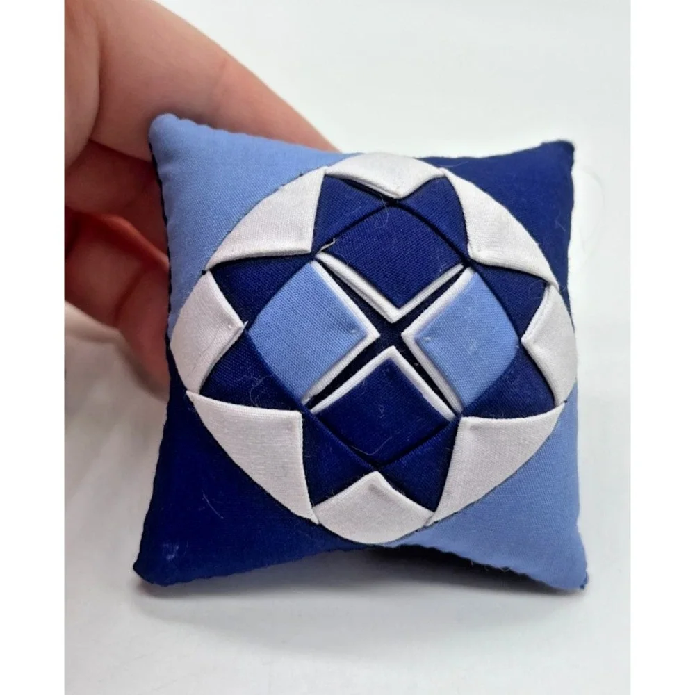 Quilted Christmas Ornament Mini Pillow Blue & White Patchwork Lao Song Vintage